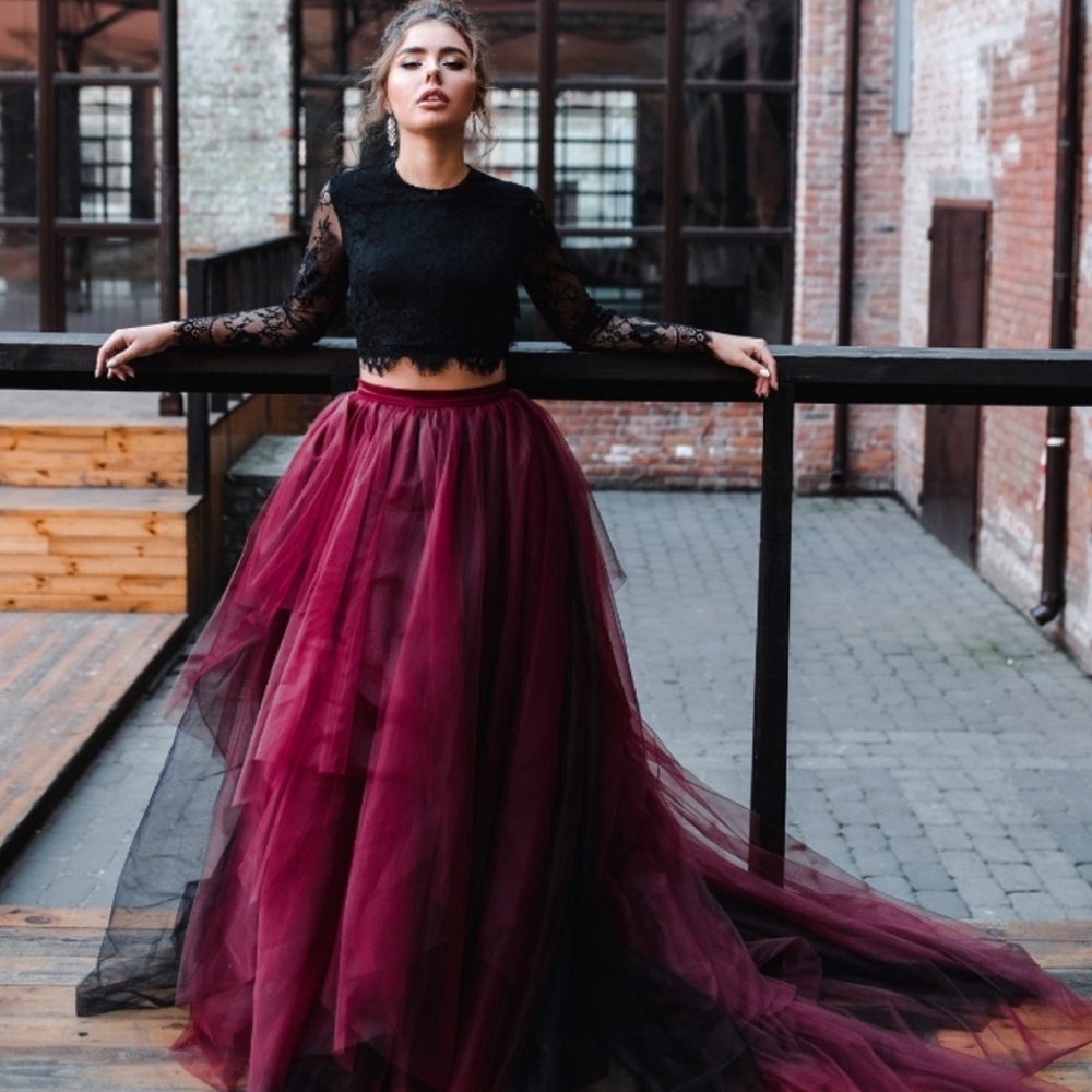 Beautiful Mulberry Black Ombre 2 Piece Lace Prom Engagement Dress